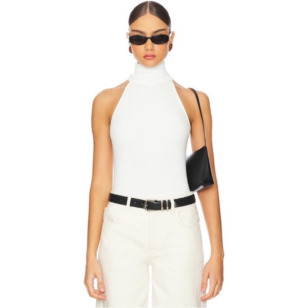 Enza Costa sweater knit halter top in white